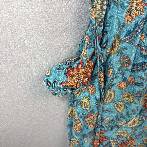 Land Of The Free Maxi Dress Size S Teal & Orange Floral Print Boho Wrap Vacation - Picture 9 of 13